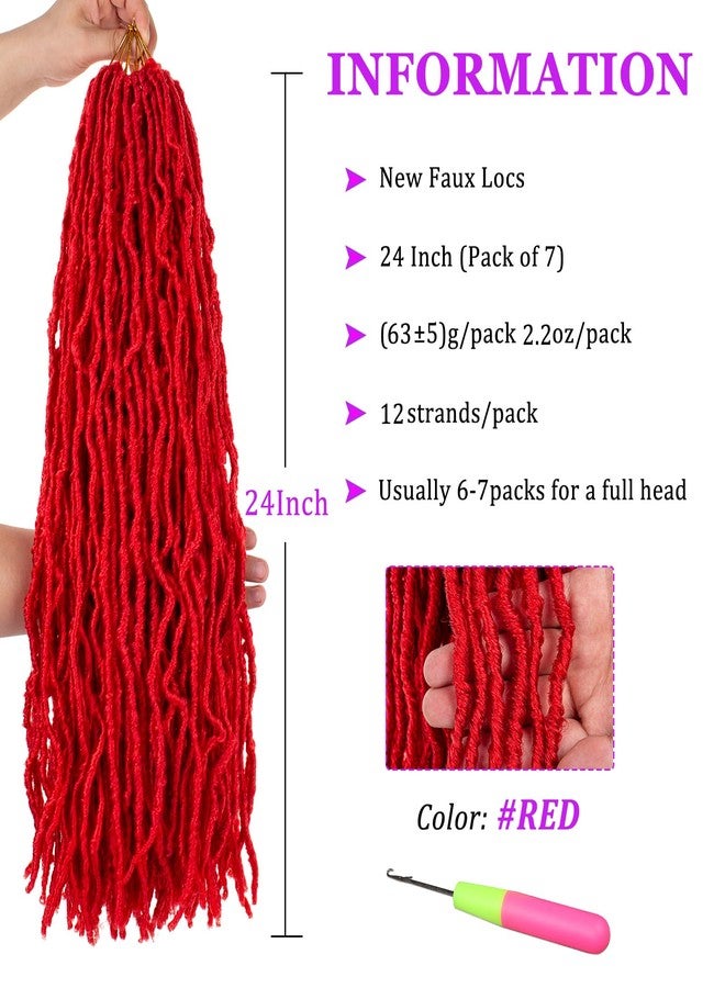 ZRQ 24 Inch New Faux Locs Crochet Hair 7 Packs Red Goddess Locs Crochet Hair Pre-Looped Soft Locs Braiding Hair Afro Roots Synthetic Hair Extensions (24 Inch, RED#) - Image 2